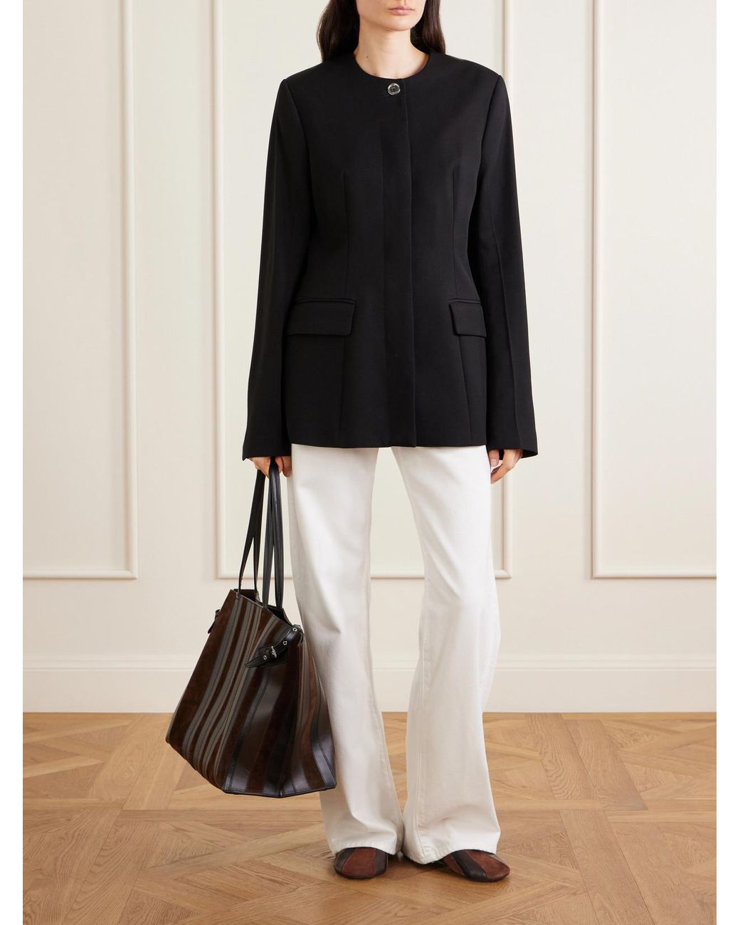 Proenza Schouler Brown Glove Paneled Leather And Suede Ballet Flats