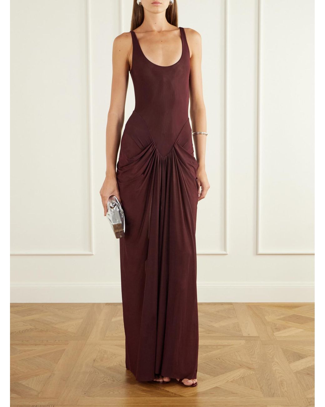 Maygel Coronel Red Aria Ruched Jersey Maxi Dress