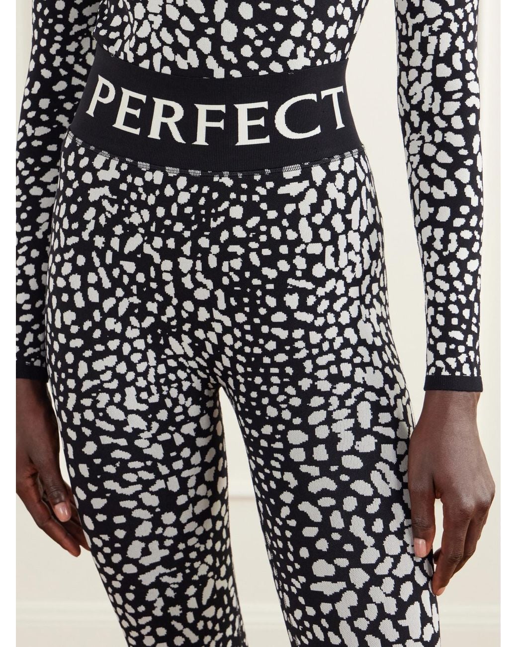 Perfect Moment Black Leopard-Jacquard Thermal Stretch-Knit Ski Leggings