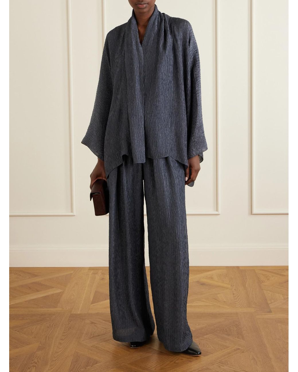 Cortana Blue Anhelo Crinkled Silk-Charmeuse Jacket