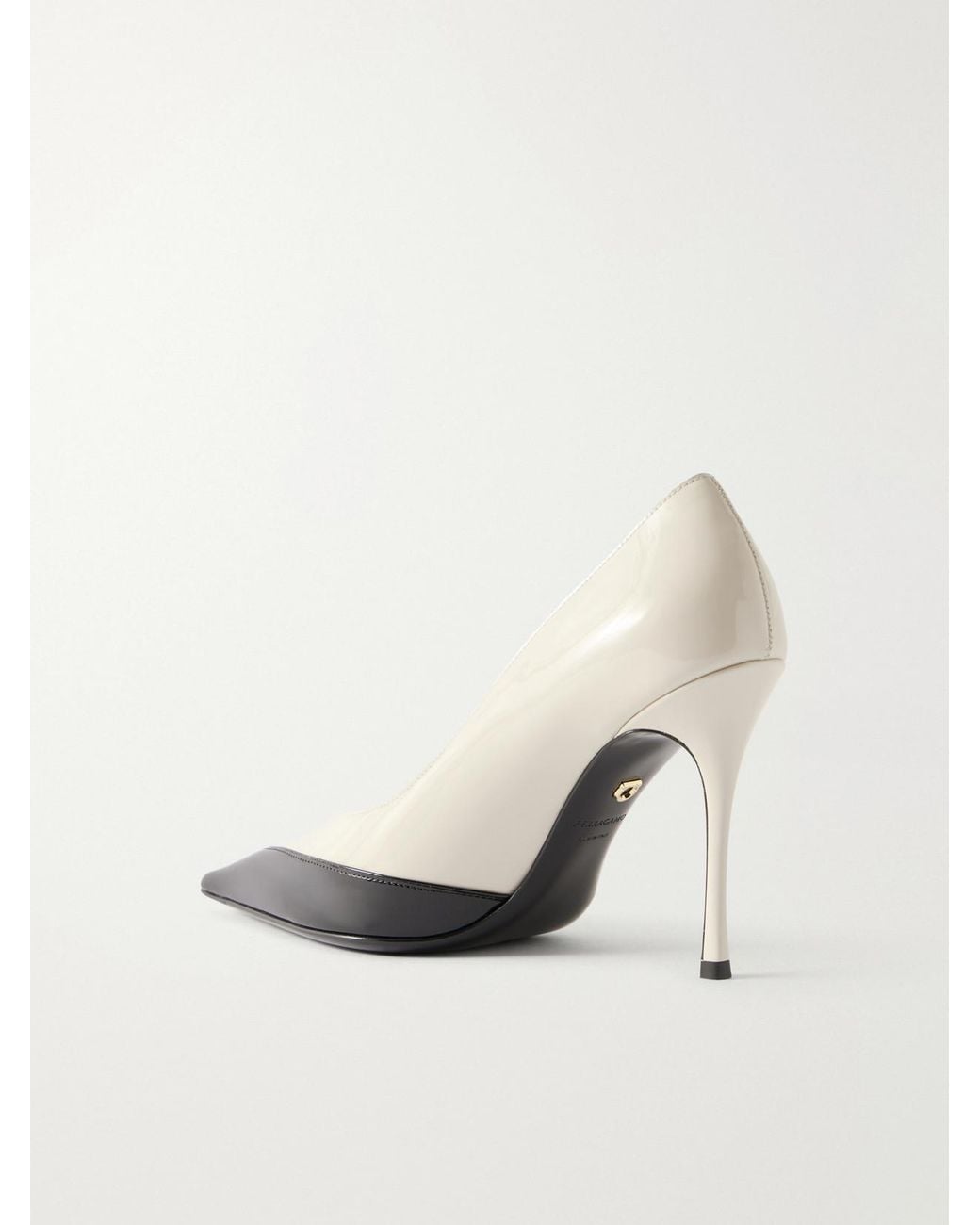 Ferragamo White Yasmin 95 Two-Tone Patent-Leather Pumps
