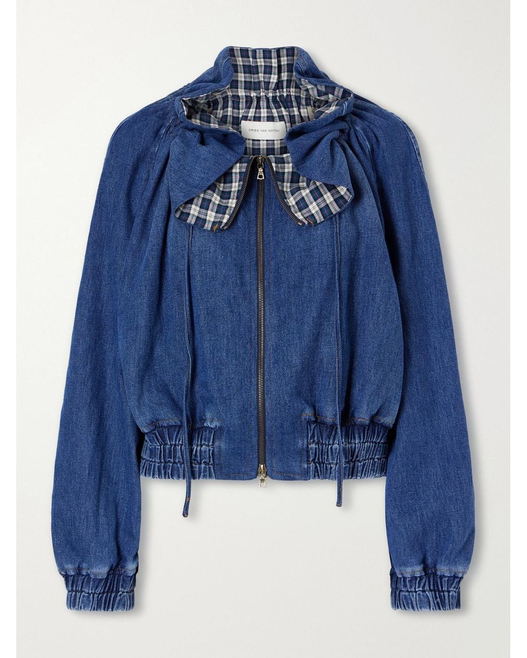 Dries Van Noten Blue Gathered Drawstring Denim Jacket