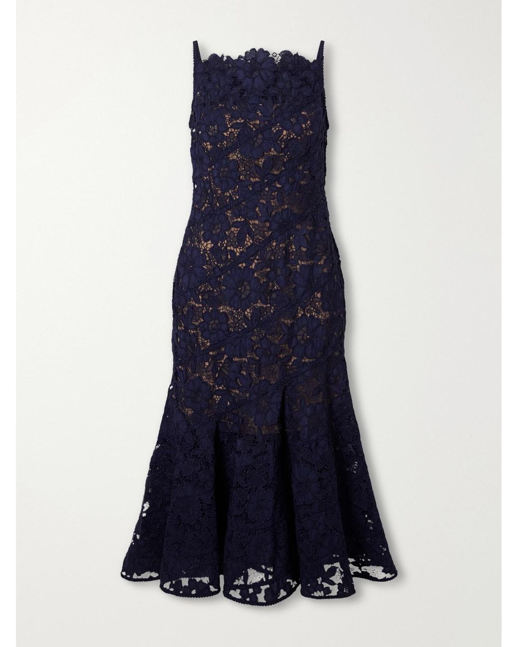 Self-Portrait Blue Scalloped Lace Midi Dress