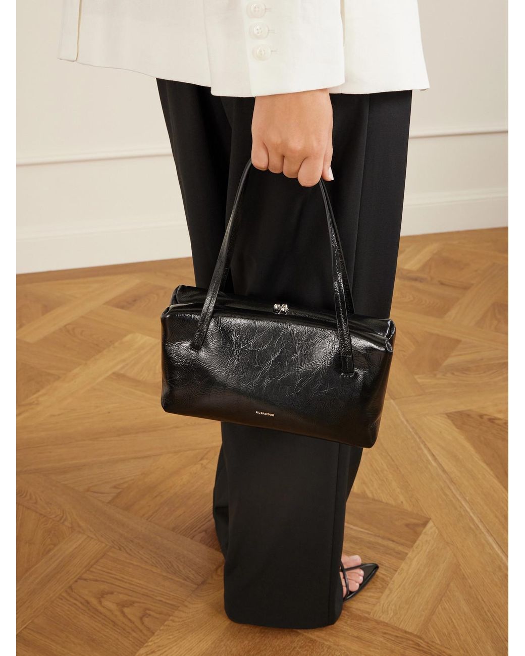 Jil Sander Black Goji Pillow Small Crinkled-Leather Shoulder Bag