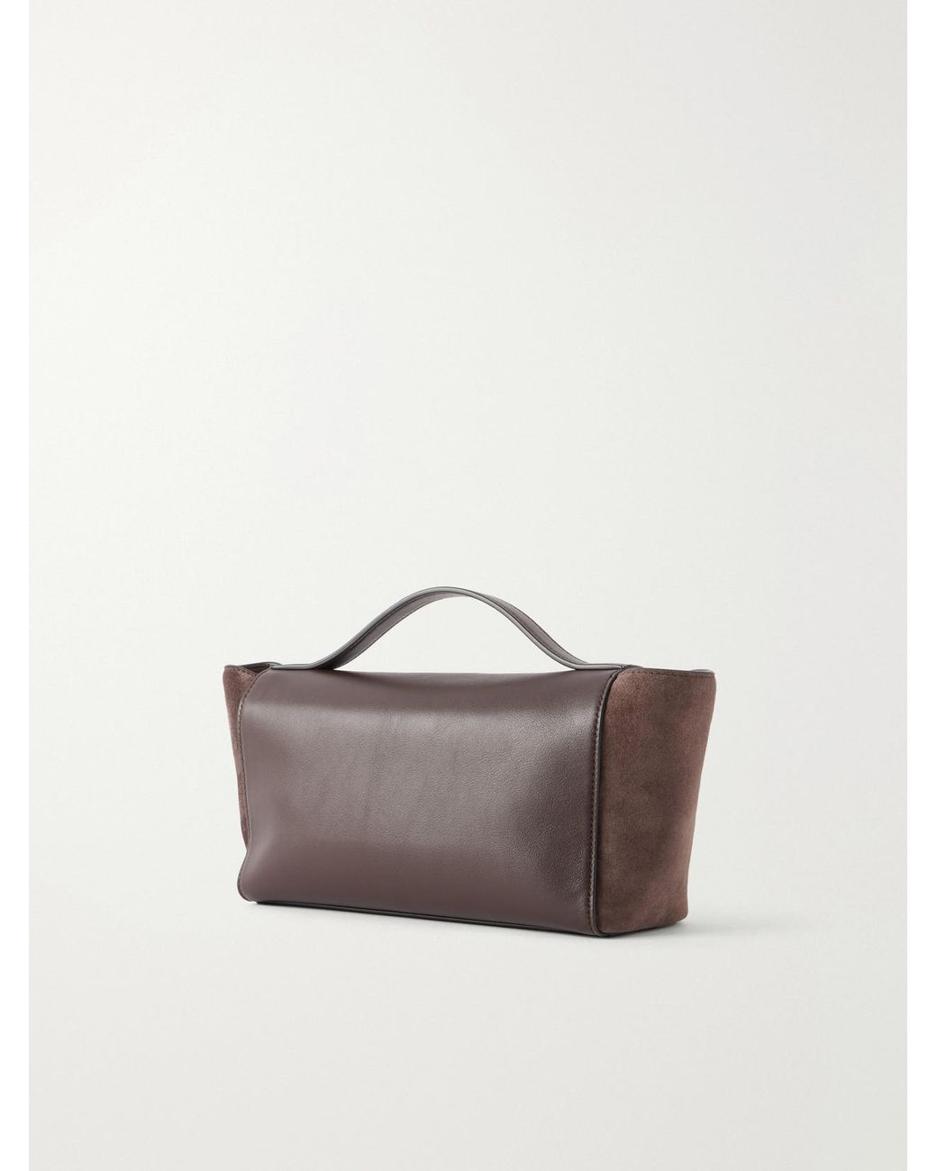 SAVETTE Brown Symmetry Trapeze Leather-Trimmed Suede Top-Handle Bag