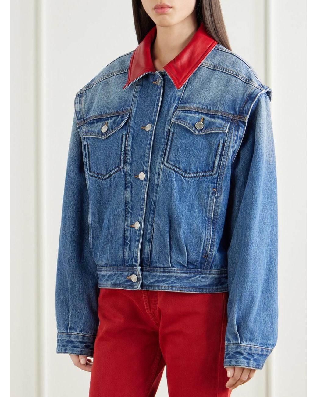 Isabel Marant Blue Devyn Leather-Trimmed Denim Jacket