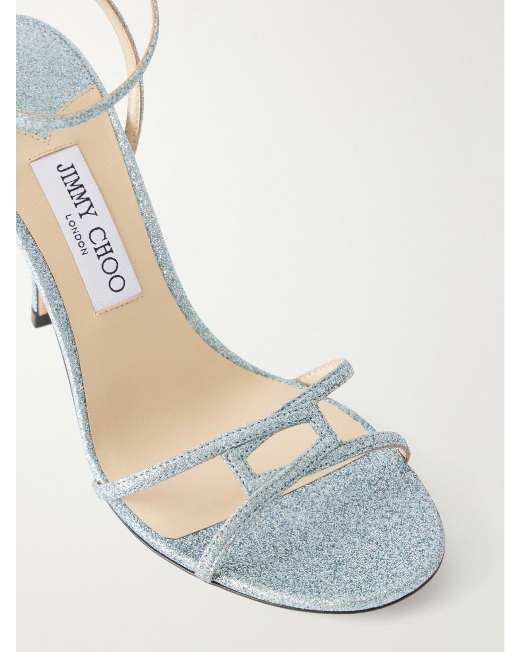 Jimmy Choo White Leo 100 Glittered Leather Sandals