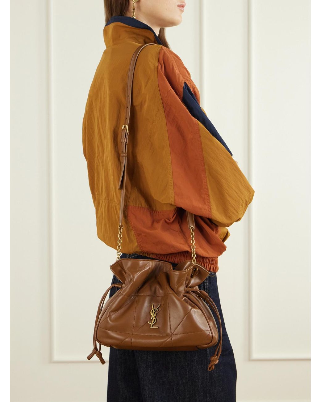 Saint Laurent Brown Jamie Cassandre-Embellished Quilted Leather Shoulder Bag