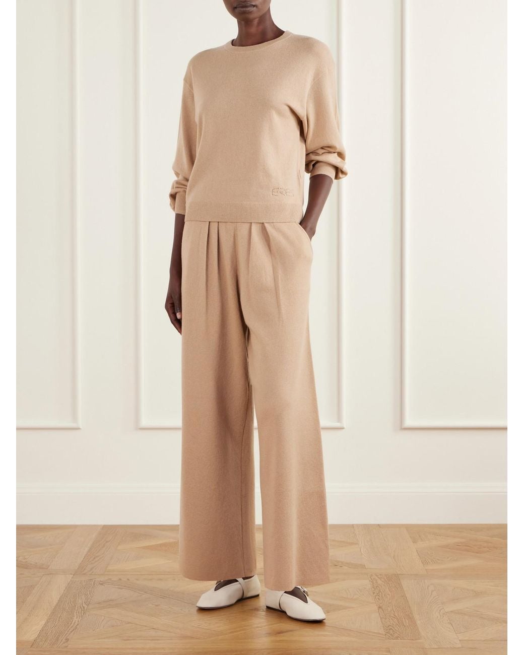 Eres Natural Maille Pleated Wool And Cashmere-Blend Wide-Leg Pants