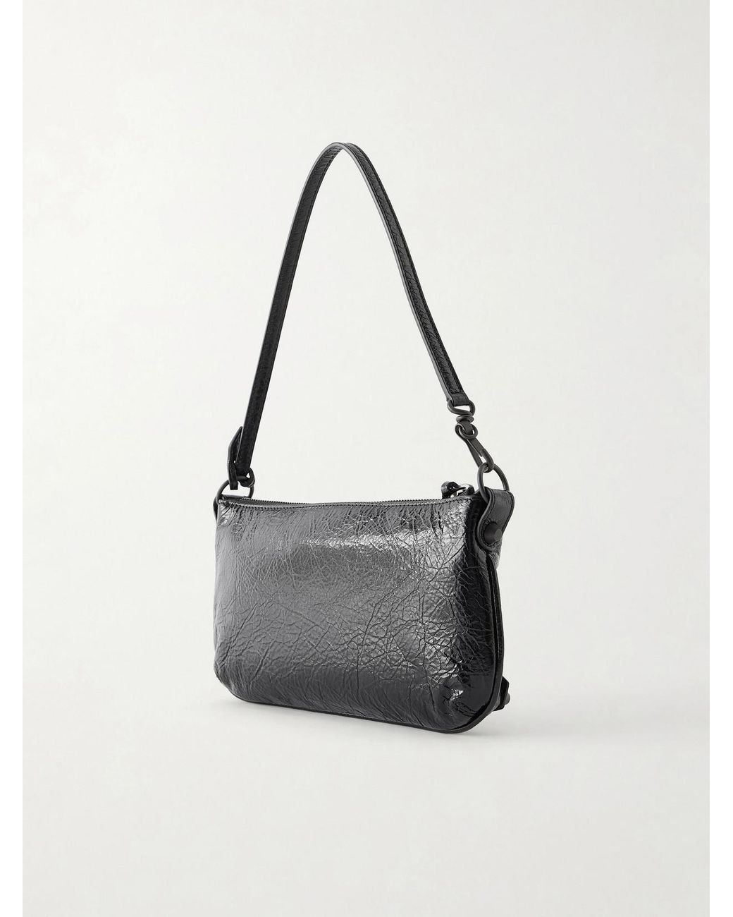Balenciaga Black Le City Pouch On A Strap Embellished Crinkled-Leather Shoulder Bag