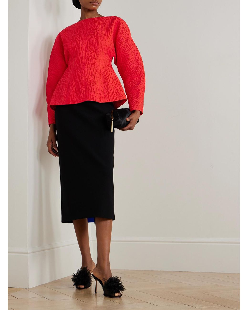 Roksanda Black Amel Two-Tone Crepe Midi Skirt