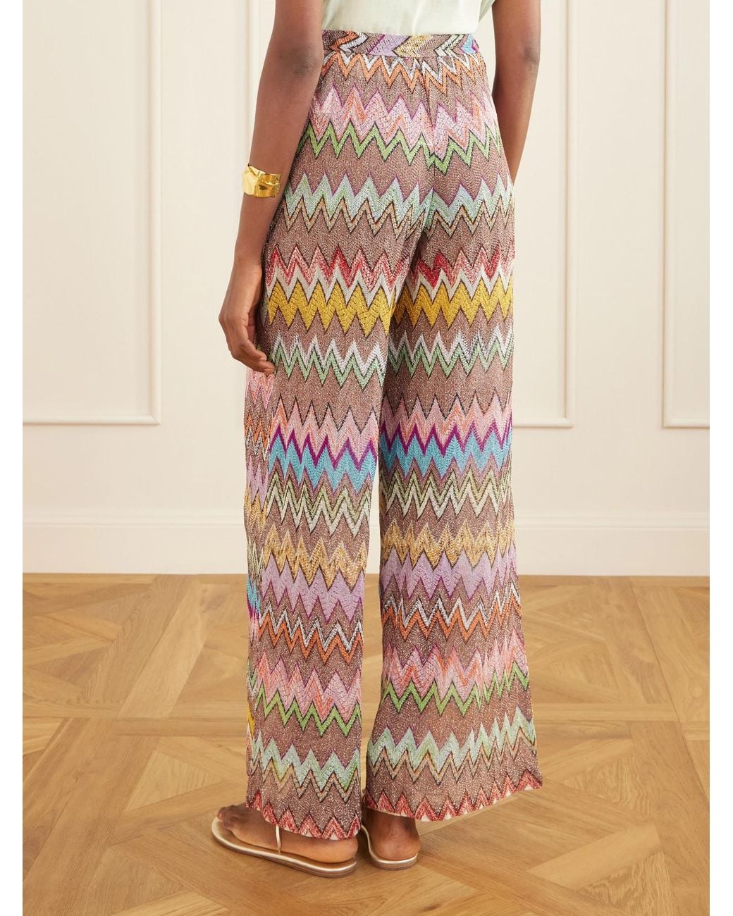 Missoni White Striped Metallic Crochet-Knit Wide-Leg Pants