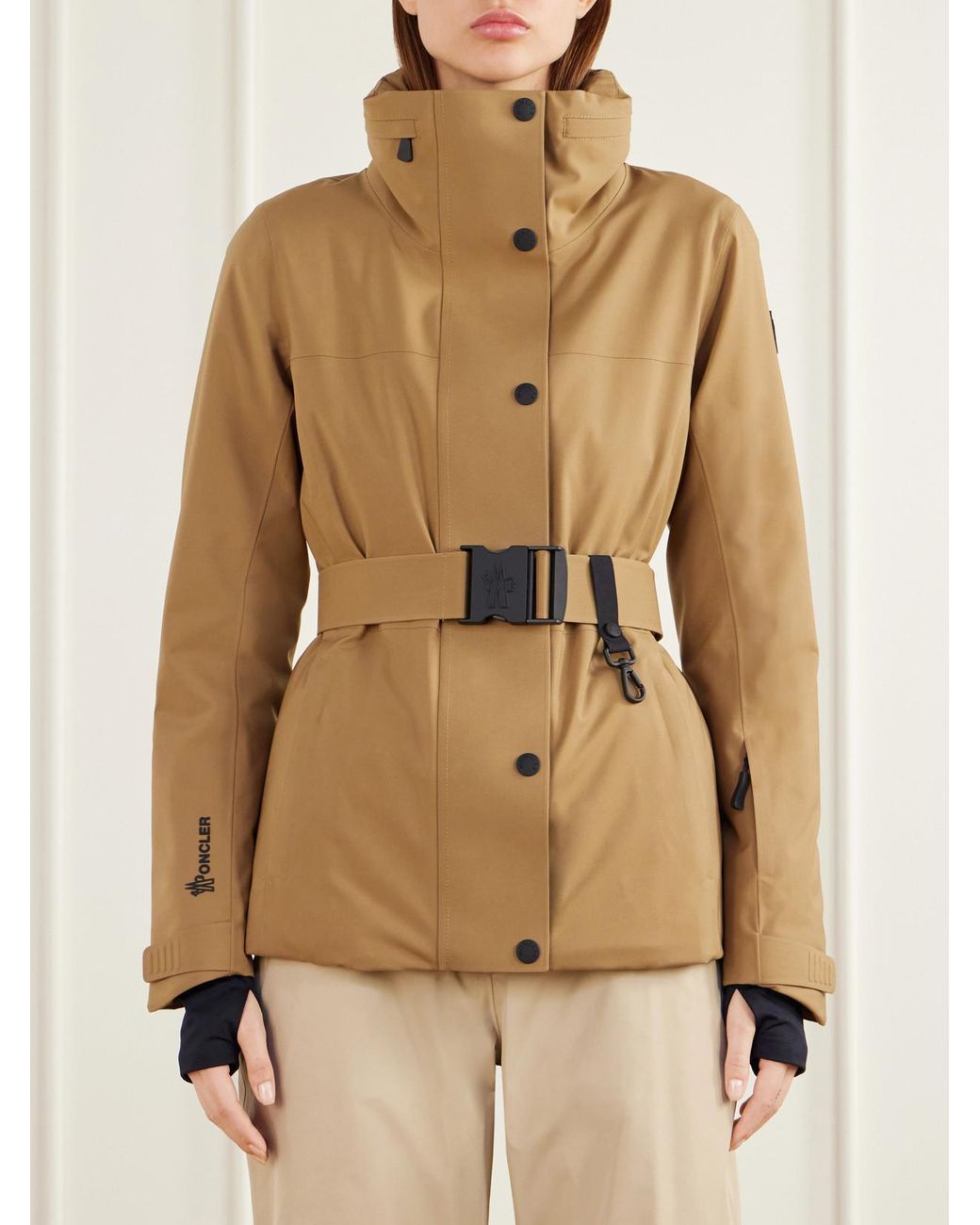 Moncler Natural Hainets Belted Shell Down Ski Jacket