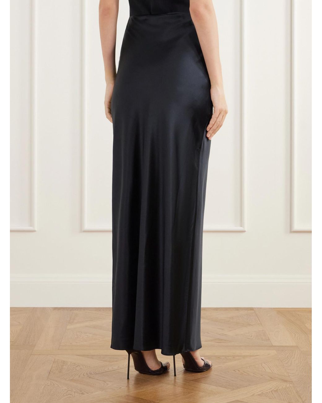 Cult Gaia Black Chantel Stretch Silk-Satin Maxi Skirt