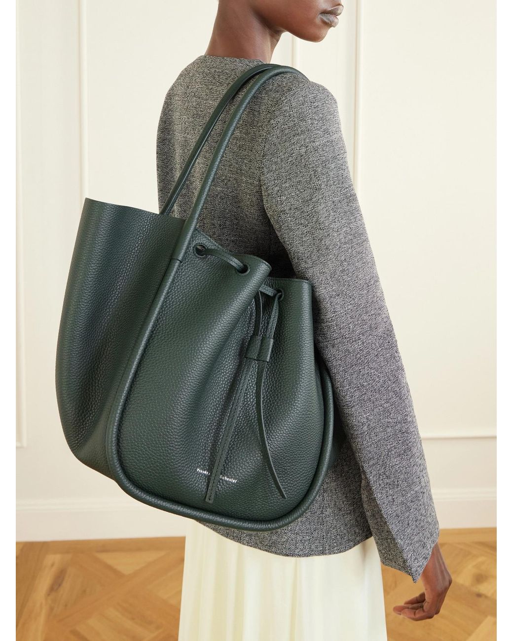 Proenza Schouler Black Large Ruched Textured-Leather Tote