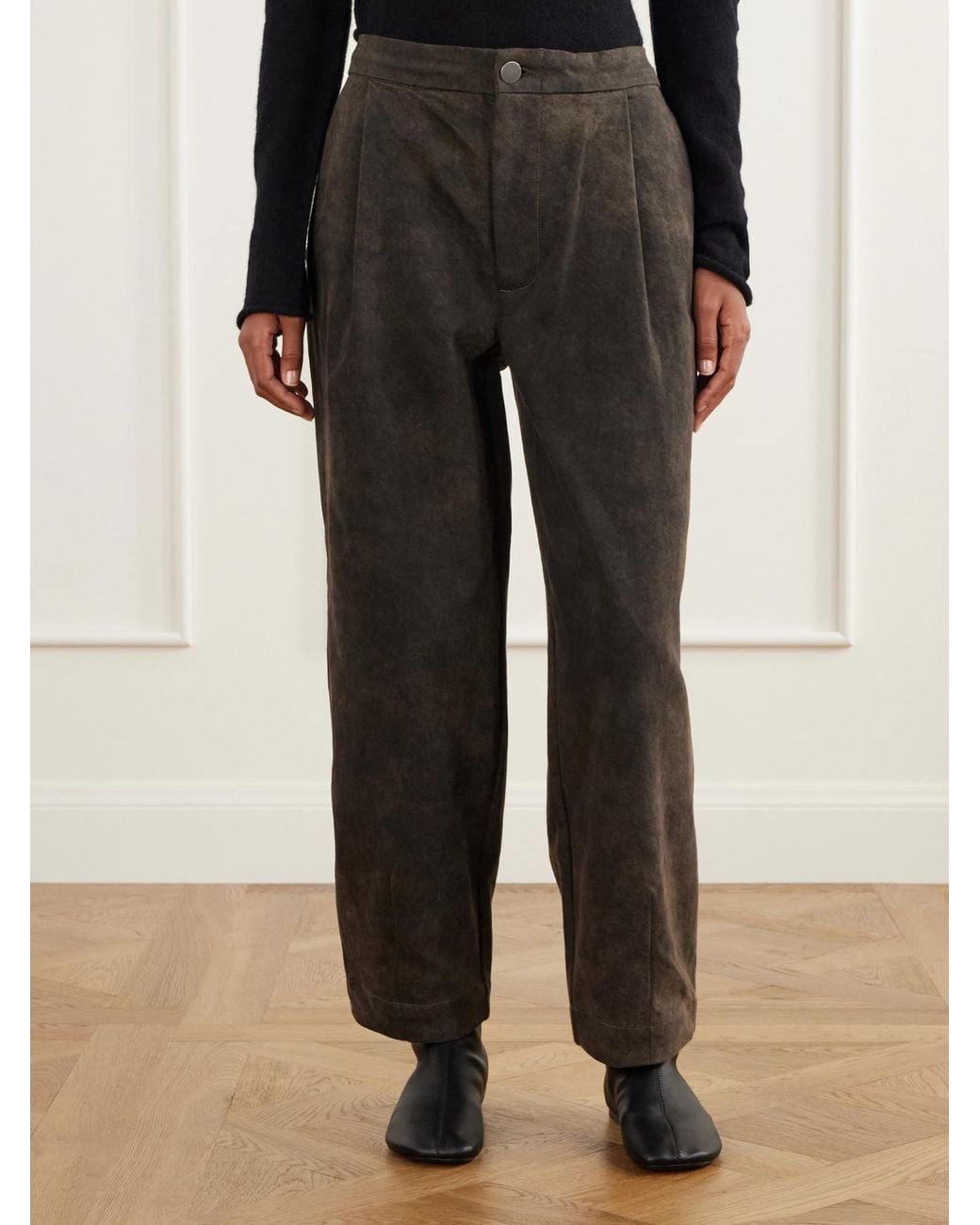 Lauren Manoogian Green Pleated Cotton-Twill Tapered Pants