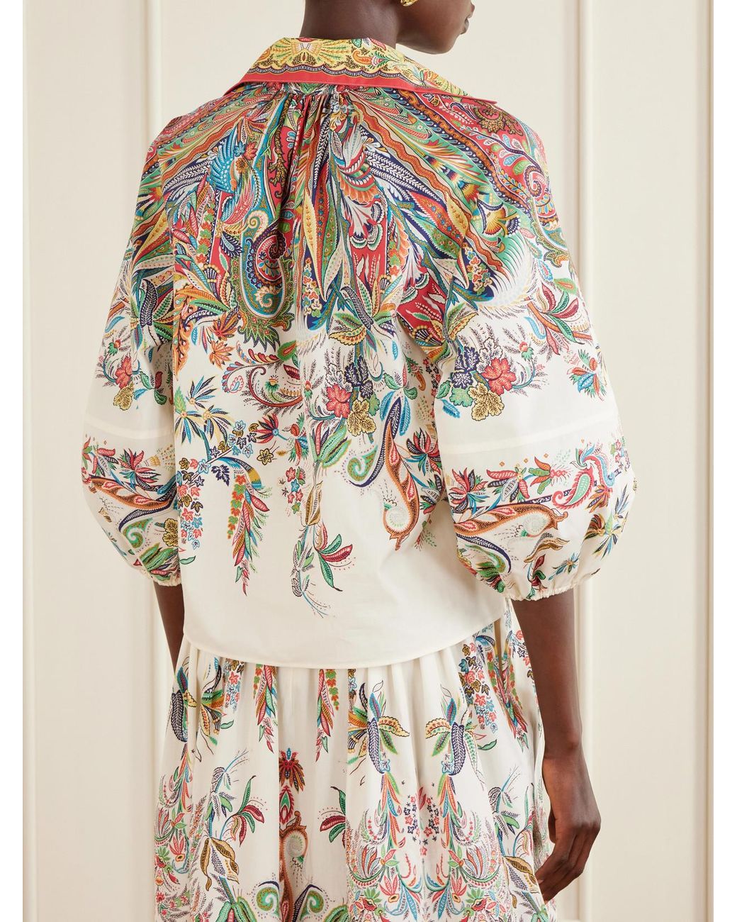 Etro White Floral-Print Cotton-Poplin Blouse