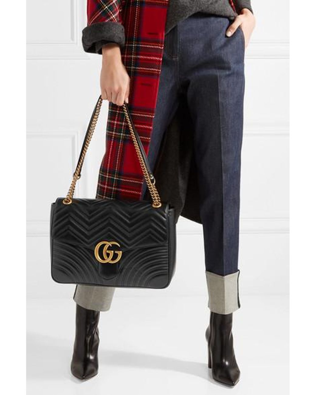 Gucci Gg Marmont Large Quilted Leather Shoulder Bag in Black | Lyst