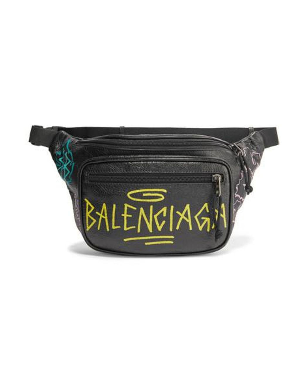 Balenciaga Explorer Graffiti Printed Textured-leather Belt Bag in Black ...