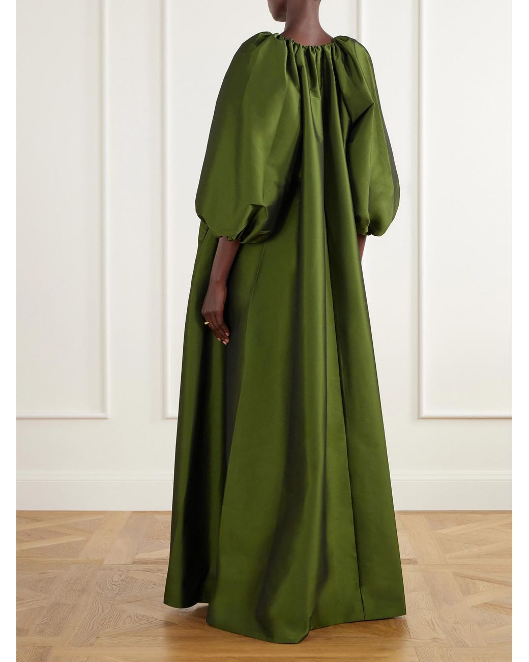 BERNADETTE Green George Gathered Taffeta Gown