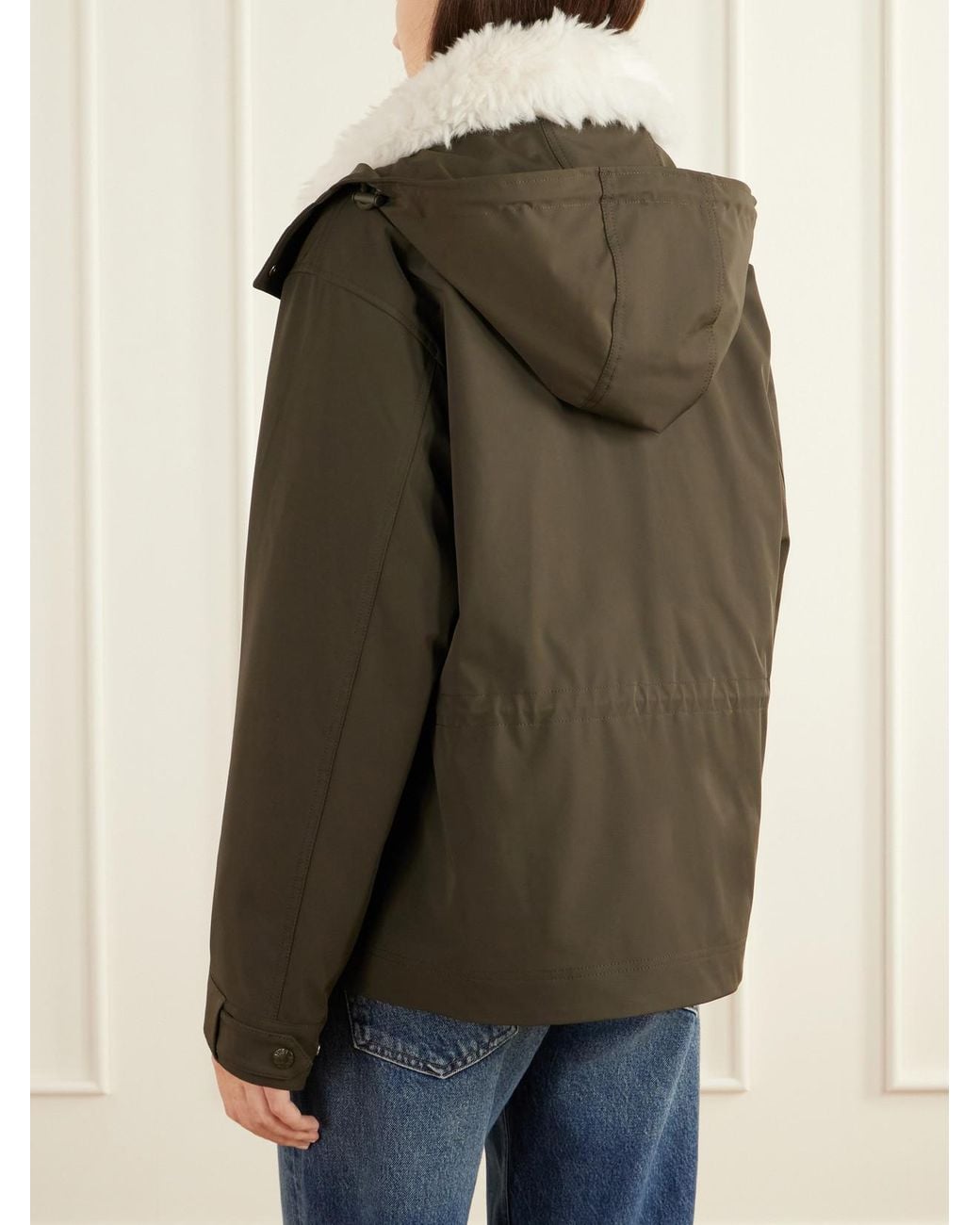 Yves Salomon Green Hooded Padded Shearling-Trimmed Shell Jacket
