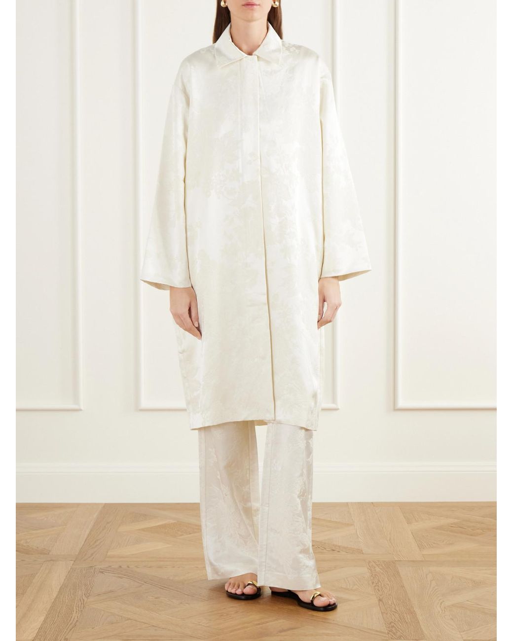 St. Agni White Silk And Wool-Blend Floral-Jacquard Cloqué Coat