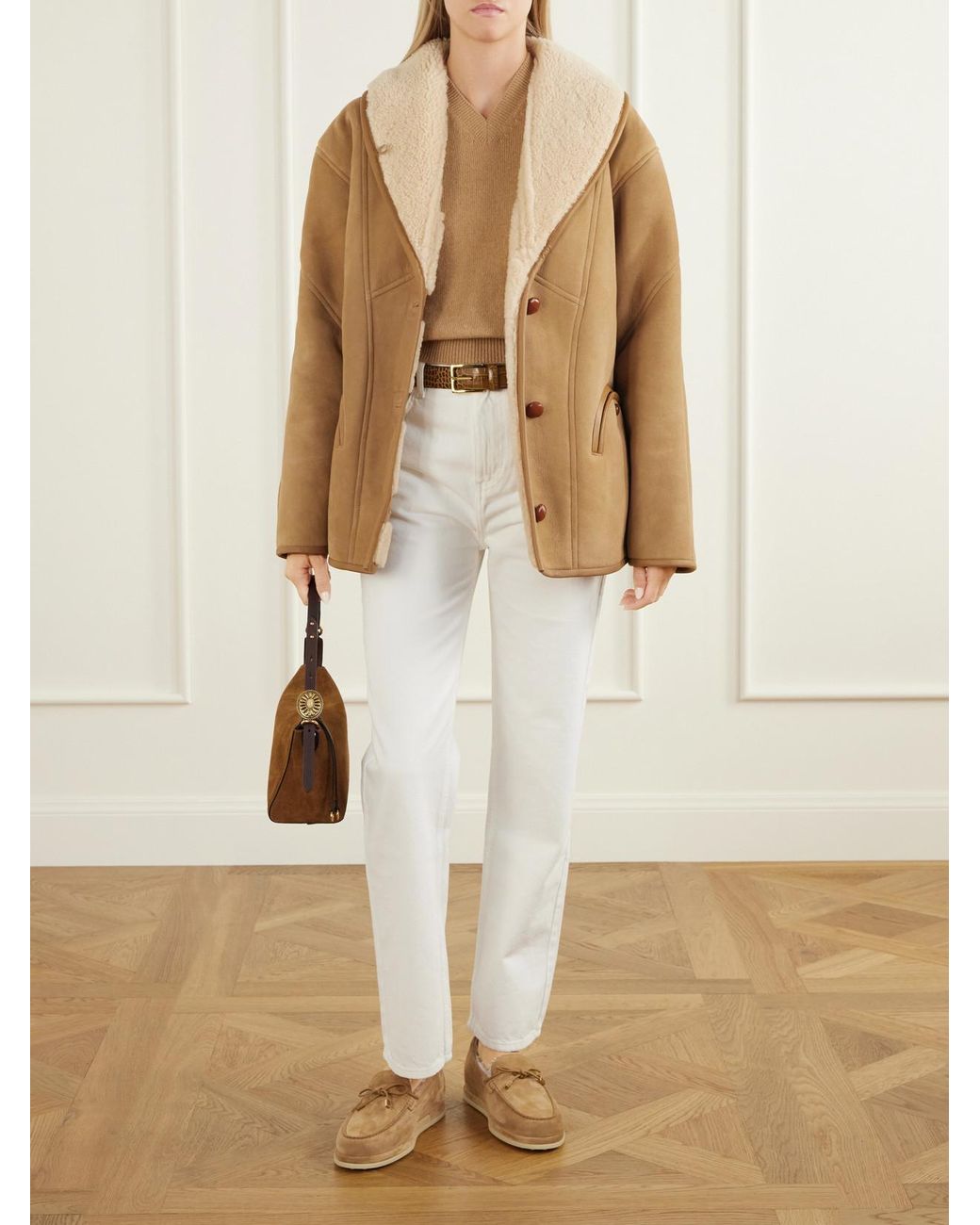 Tod's Natural Gommino Shearling Suede Loafers