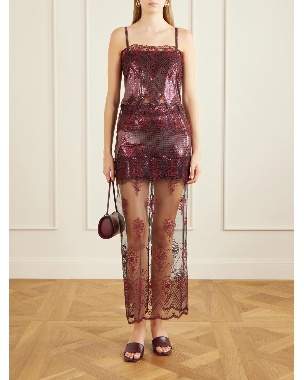 Rabanne Purple Lace-Trimmed Chainmail Camisole