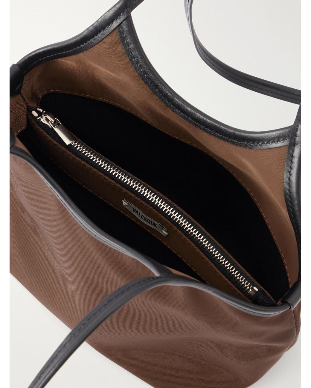 Valesque Natural Cami Leather-Trimmed Satin Shoulder Bag