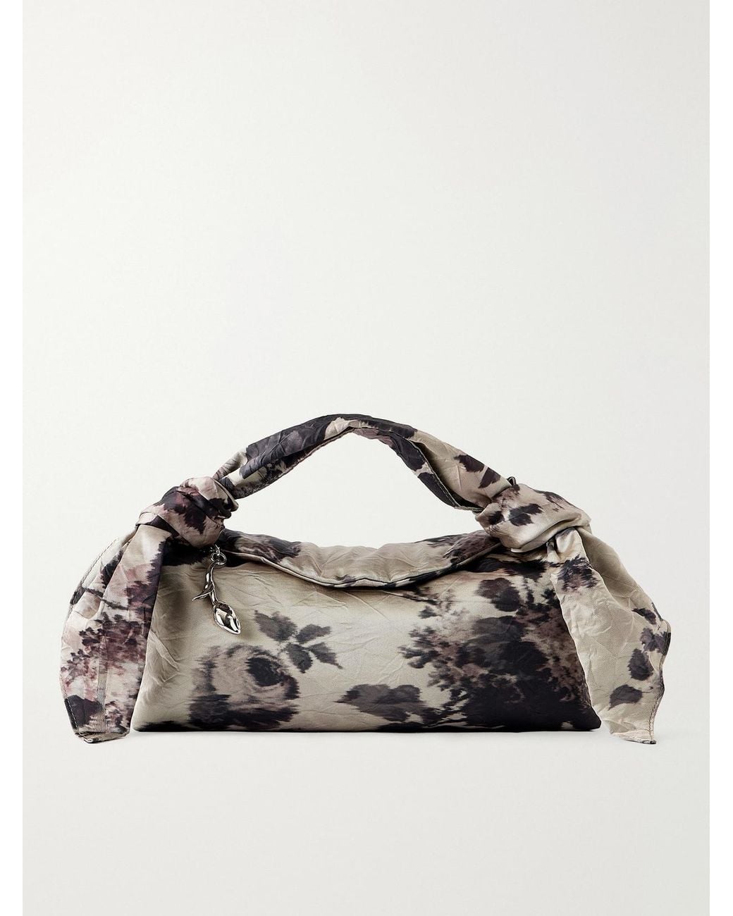 Erdem Gray East West Bloom Floral-Print Textured Satin Top-Handle Bag