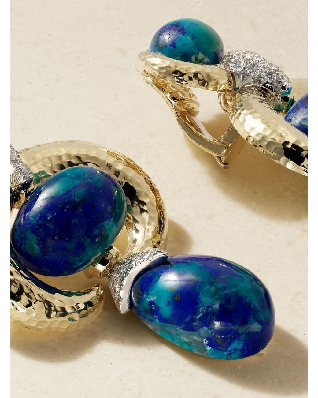 David Webb Blue Double Crescent 18-Karat And Platinum, Diamond And Azurmalachite Earrings