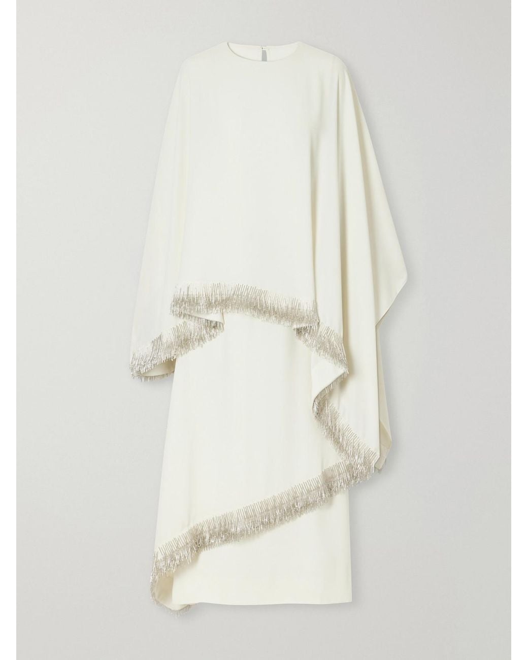 Abadia White Bead-Embellished Layered Crepe Gown