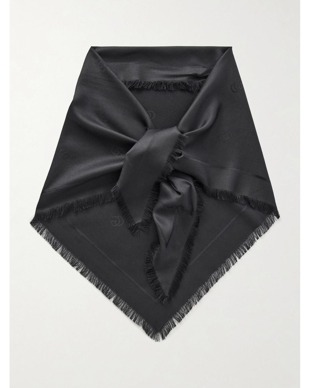 Gucci Black Fringed Silk And Wool-Blend Scarf