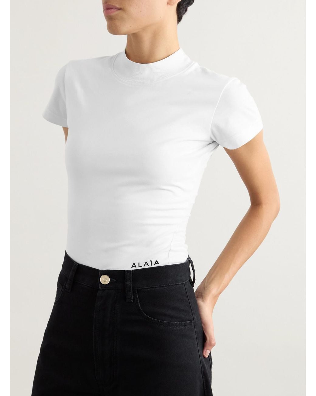 Alaïa White Embroidered Stretch-Cotton Jersey Bodysuit