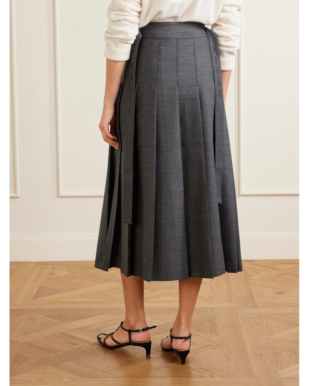 Rohe Blue Pleated Wool-Blend Midi Skirt