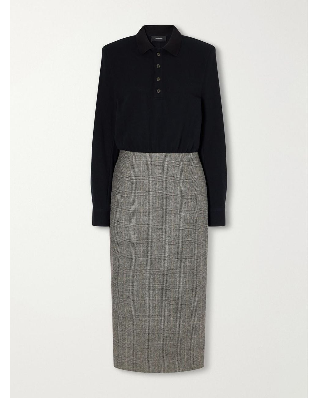 Willy Chavarria Black Polo Checked Wool-Blend Piqué Midi Dress