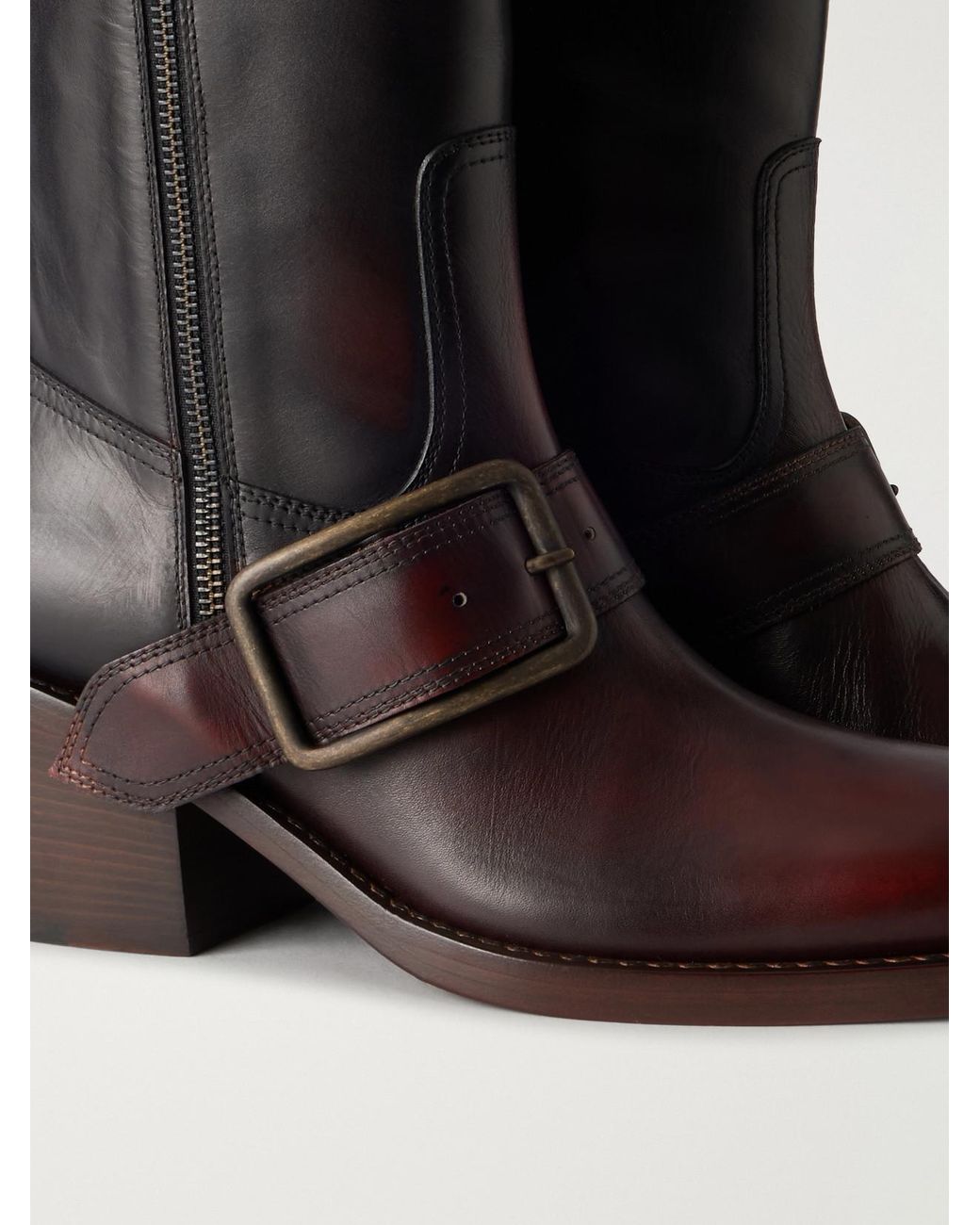 Dries Van Noten Black Buckle-Detail Leather Knee Boots