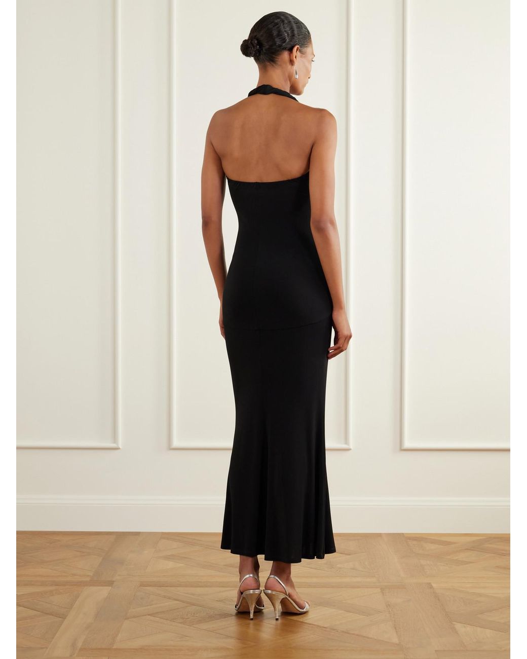TOVE Black Eleanor Stretch-Jersey Halterneck Midi Dress