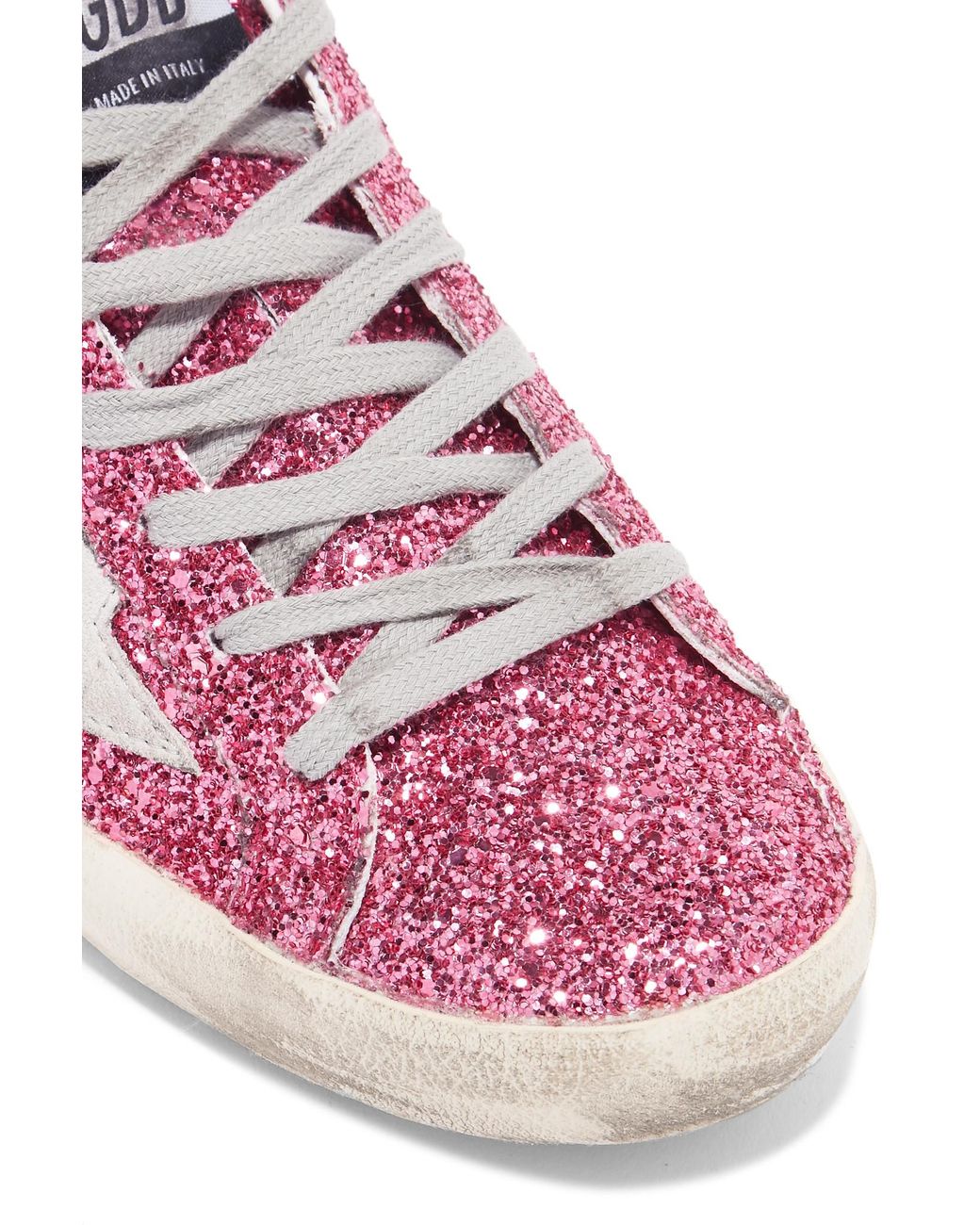 superstar distressed glittered leather sneakers