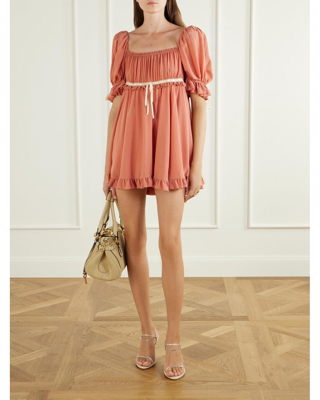 Chloé Gathered Silk-Georgette Mini Dress
