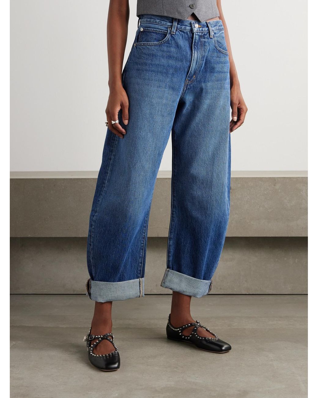 FRAME Blue The Bubble High-Rise Barrel-Leg Jeans