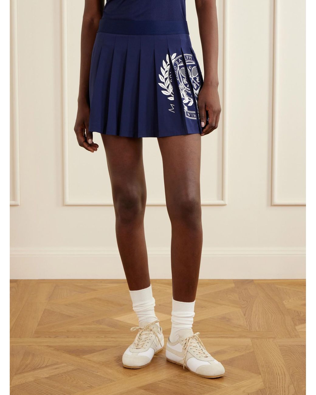 Polo Ralph Lauren Blue Wimbledon Pleated Logo-Printed Crepe Mini Skirt