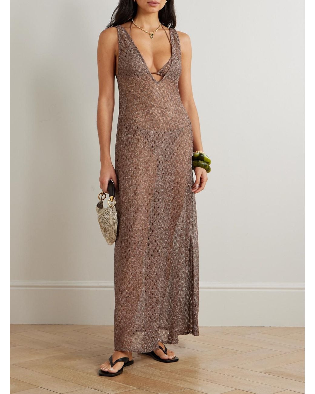 Missoni Brown Metallic Crochet-Knit Coverup