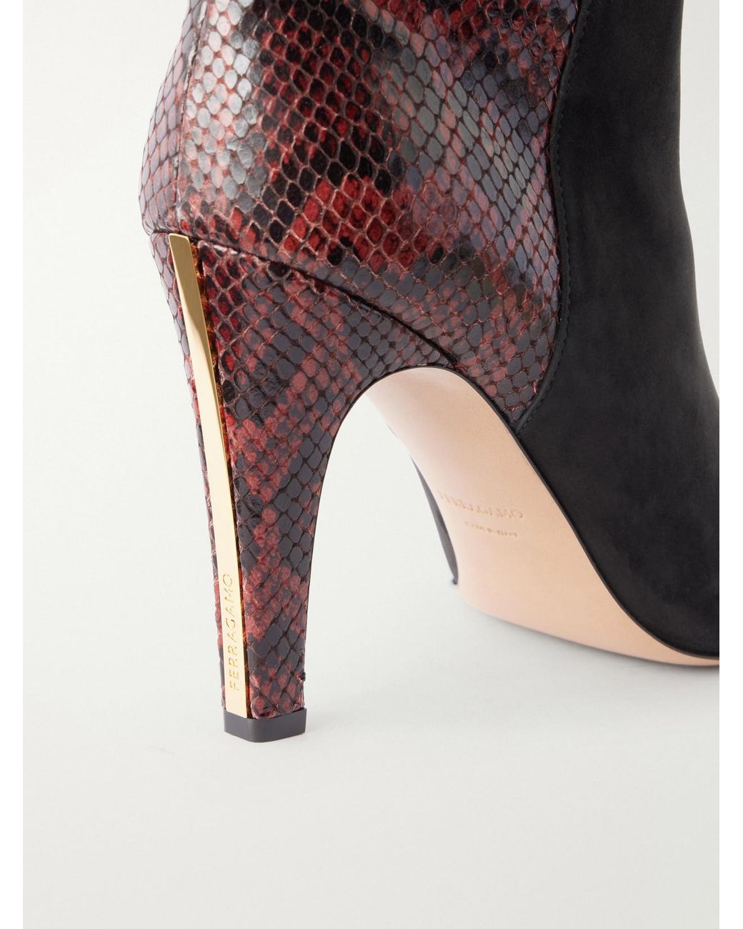 Ferragamo Black Nylu 95 Snake-Effect Leather And Suede Boots