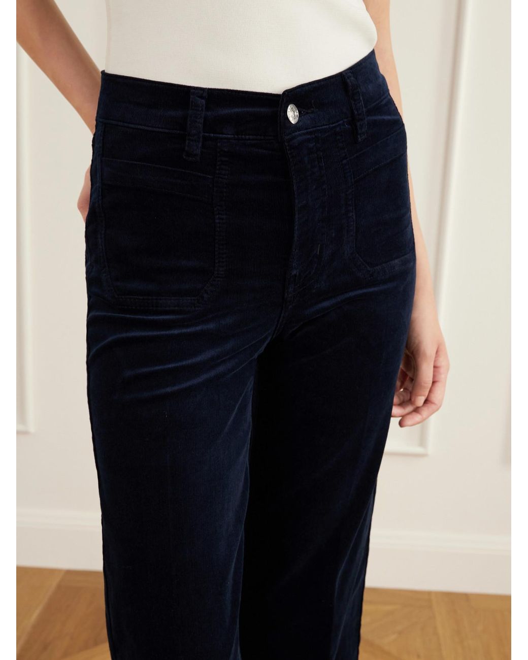 FRAME Blue Le Slim Palazzo Shrunken Pocket Corduory High-Rise Wide-Leg Pants