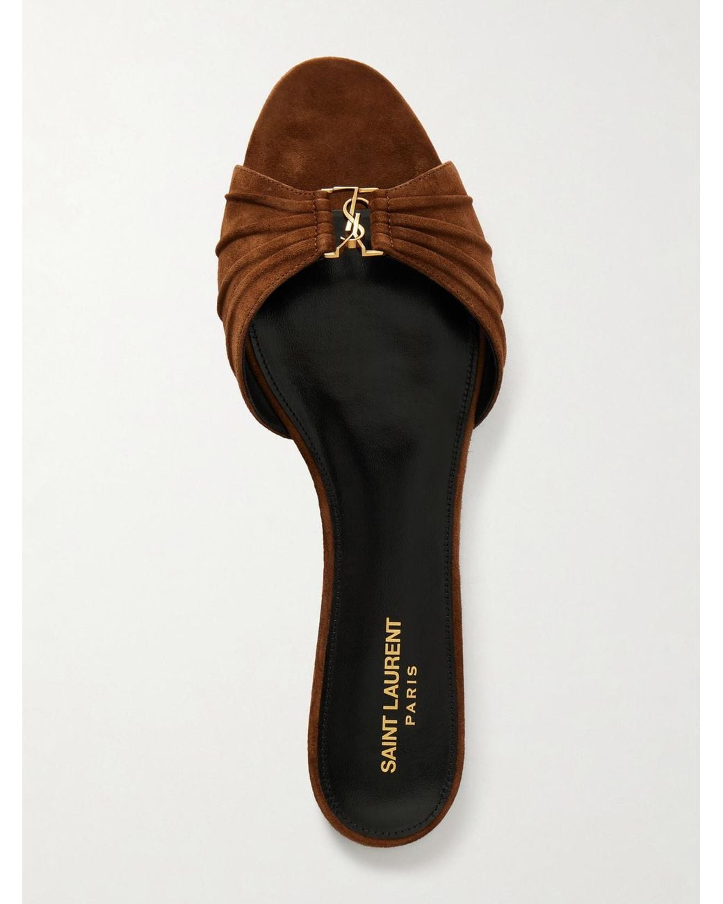 Saint Laurent White Babylon Cassandre-Embellished Suede Slides