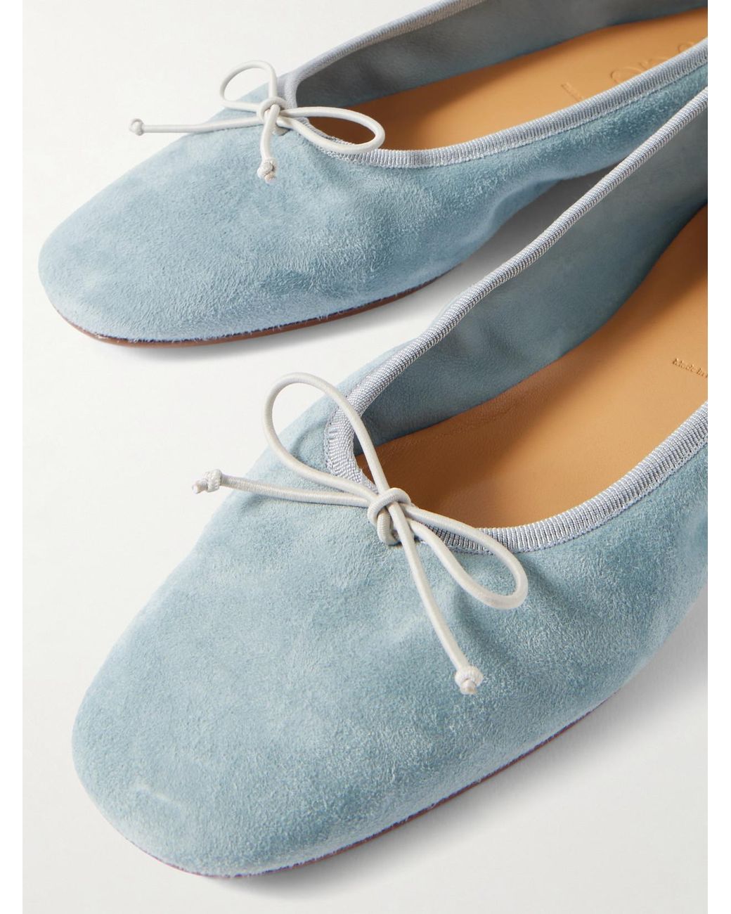 Aeyde Blue Tiby Bow-Detailed Suede Ballet Flats
