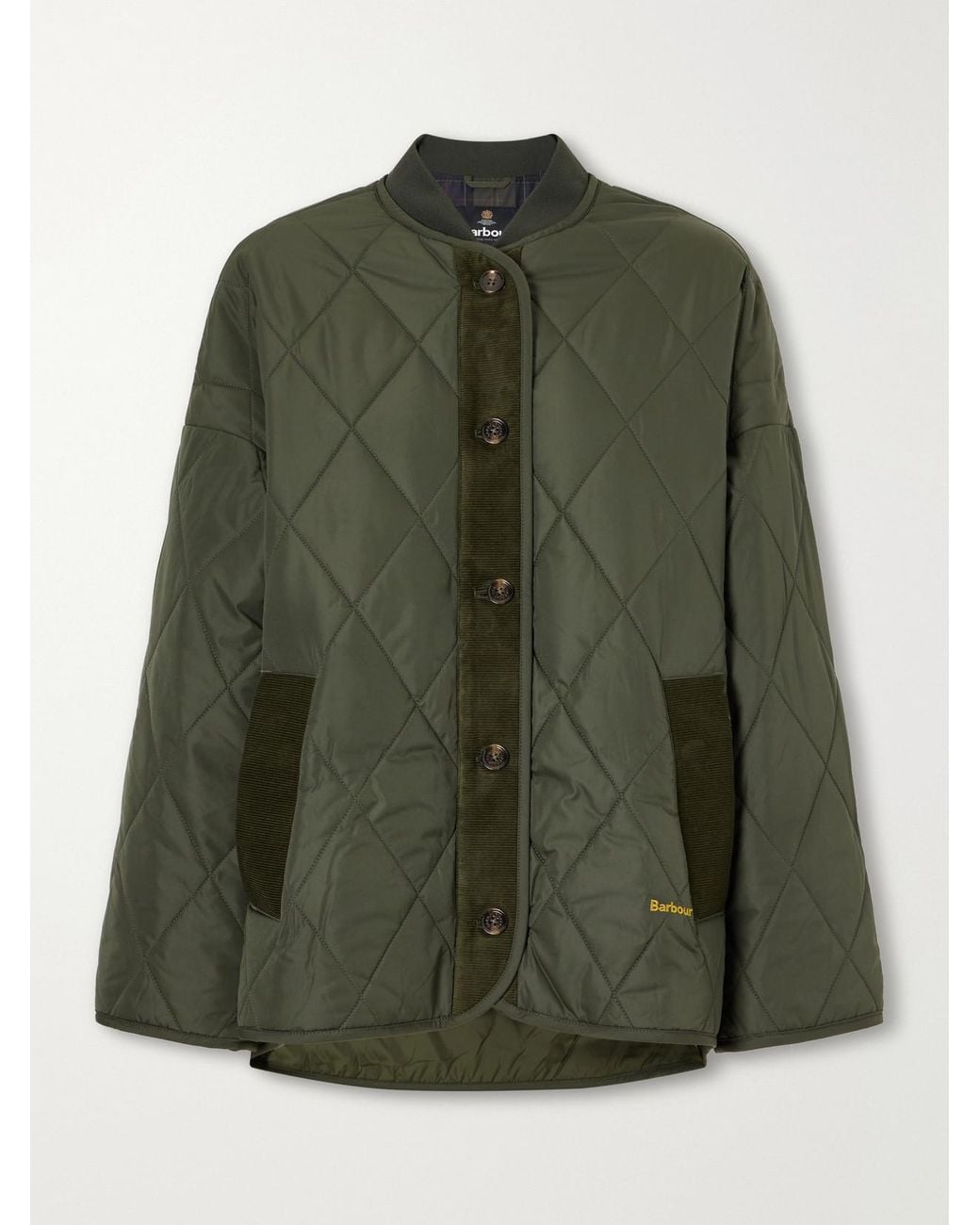 Barbour Green Abercorn Corduroy-Trimmed Shell Quilted Jacket
