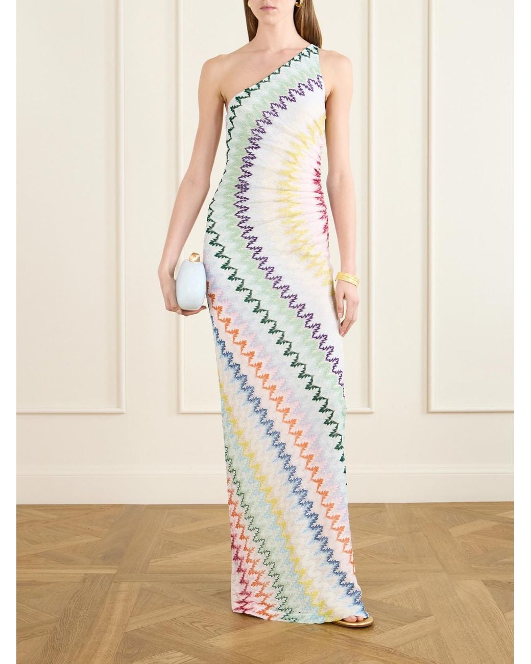 Missoni White Striped Metallic Crochet-Knit Maxi Dress