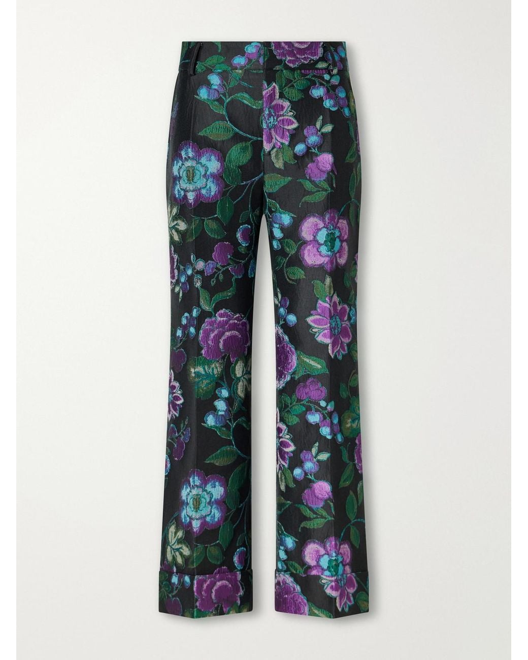 LaDoubleJ Blue Hendrix Floral-Jacquard Straight-Leg Pants